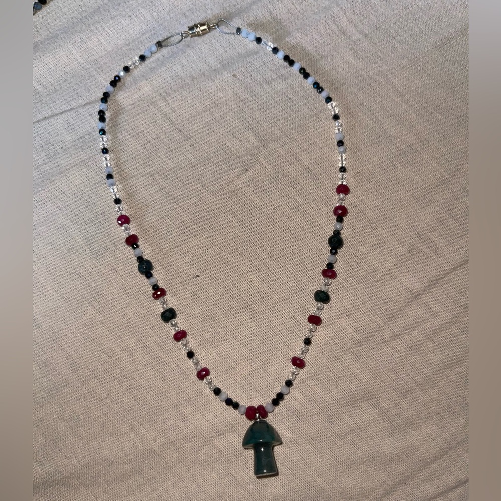 Handmade Shroom Crystal Beaded Necklace